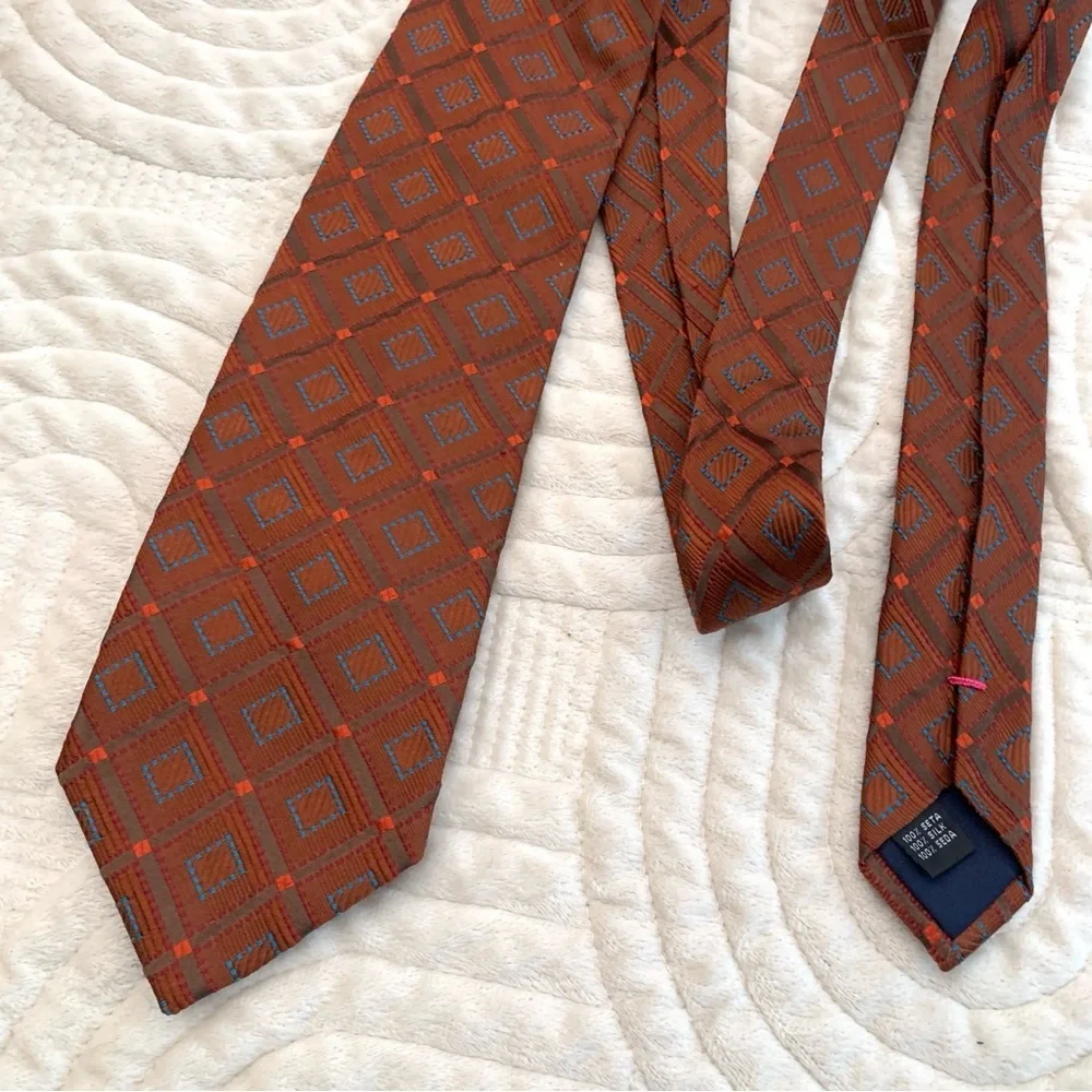 Bugatchi Patterned Brown and Blue Silk Tie